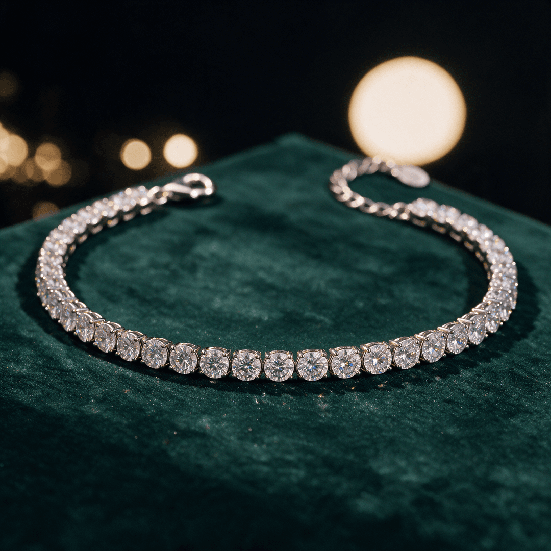 Pulsera de tenis de plata de ley 925 con moissanitas RD 4 mm