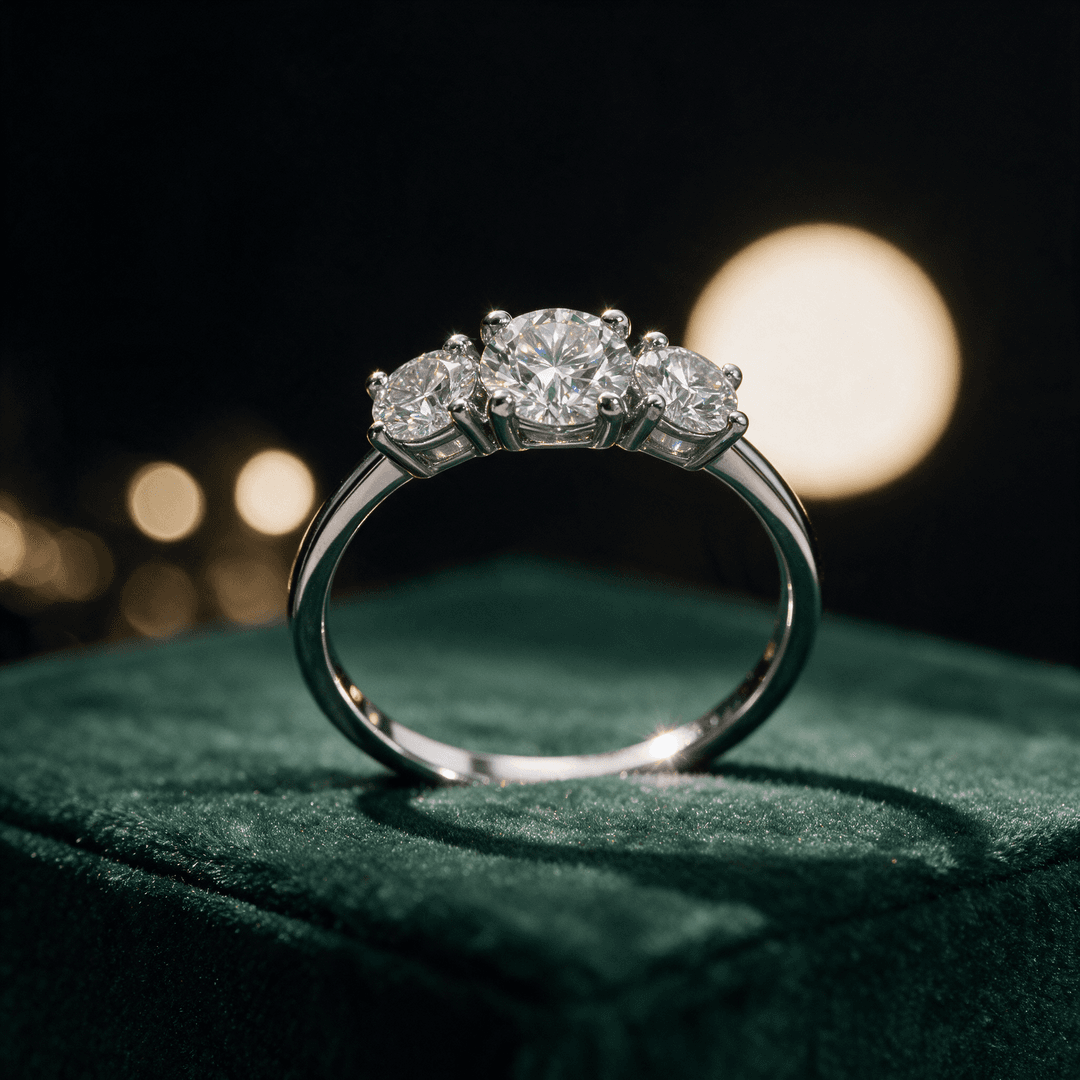 Anillo de tres moissanitas de plata de ley 925