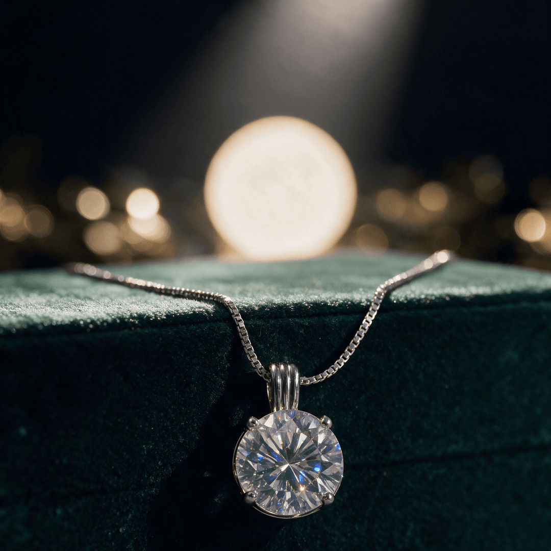 Colgante con cadena de plata de ley 925 con moissanita RD 6,5 mm