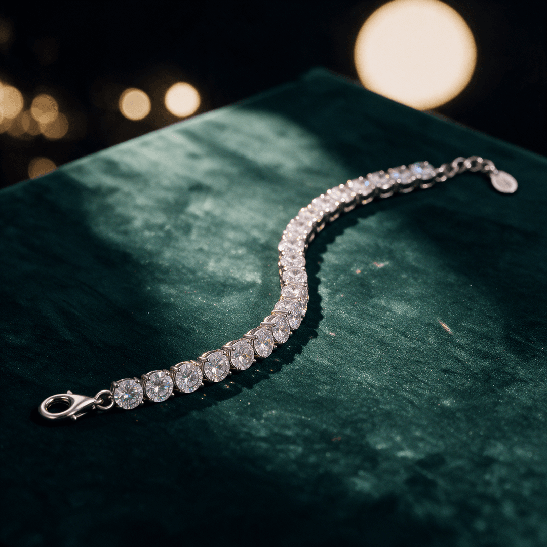 Pulsera de tenis de plata de ley 925 con moissanitas RD 4 mm