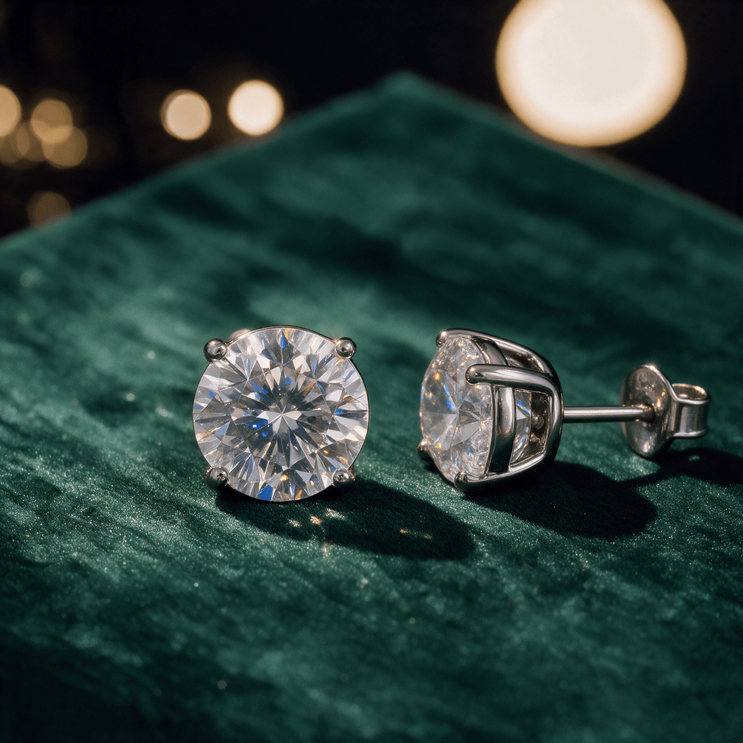 Pendientes de plata de ley 925 con moissanita RD 5 mm