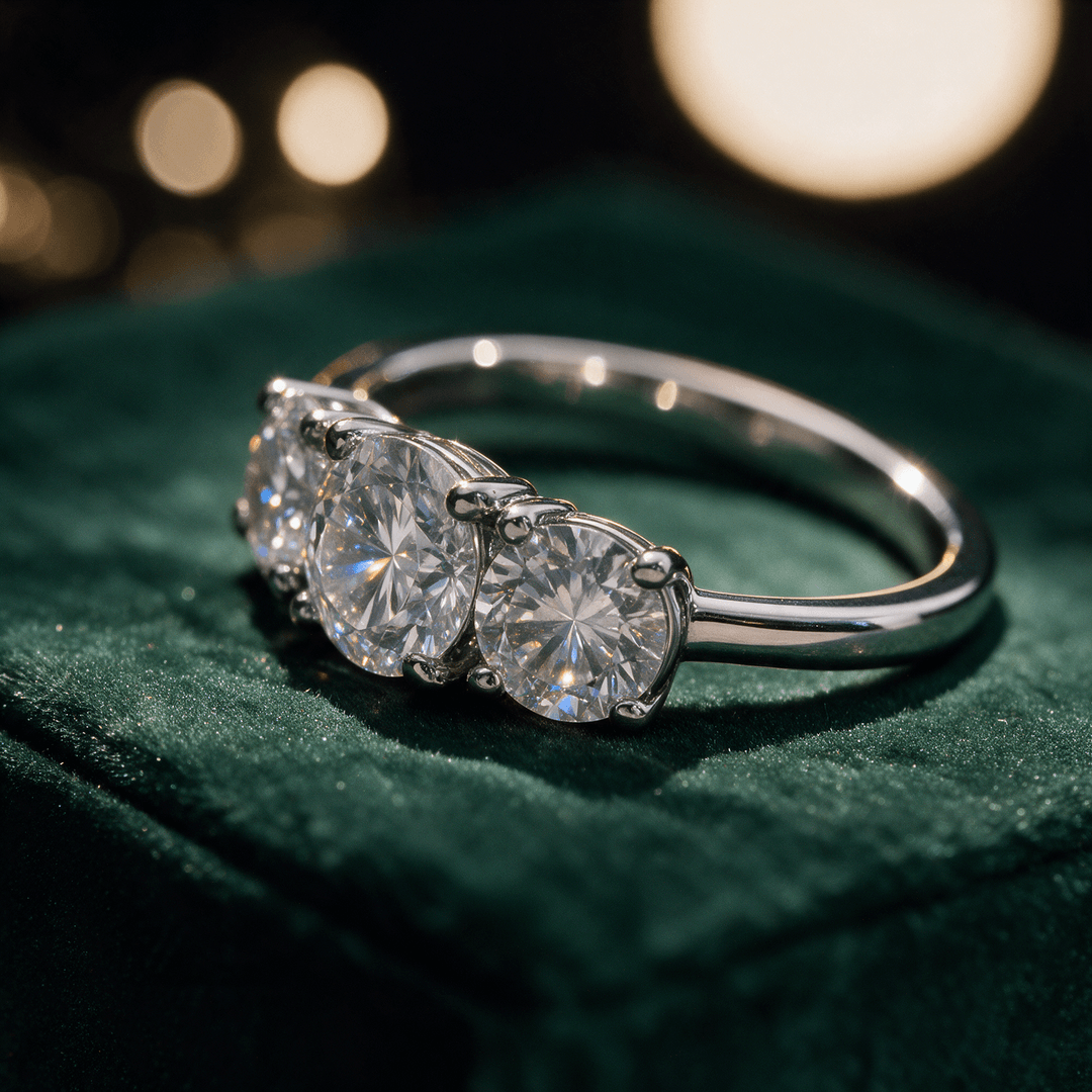 Anillo de tres moissanitas de plata de ley 925