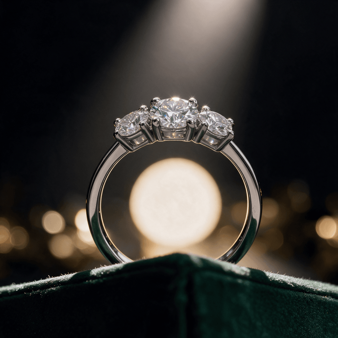 Anillo de tres moissanitas de plata de ley 925