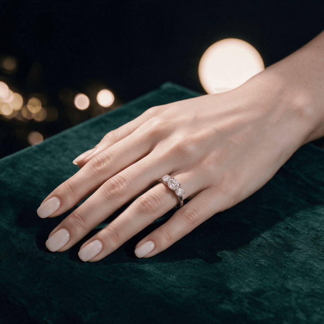 Anillo de tres moissanitas de plata de ley 925