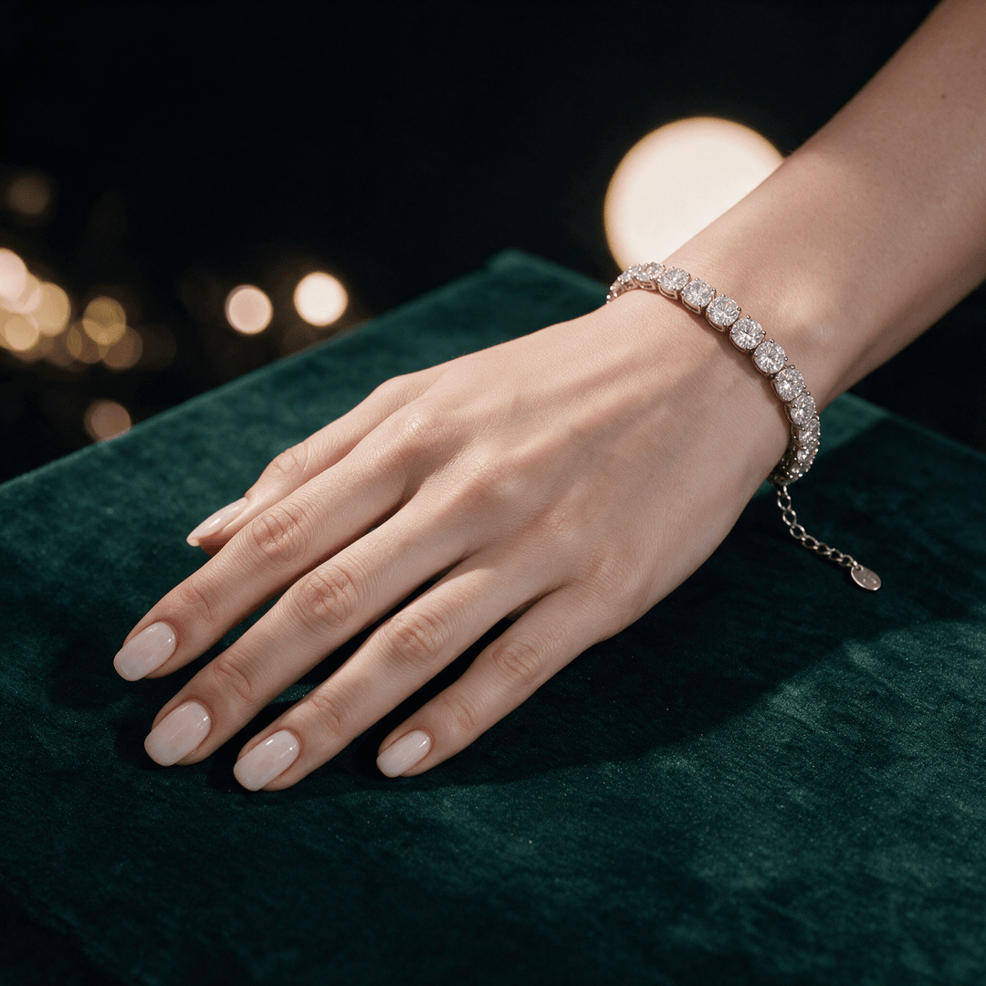 Pulsera de tenis de plata de ley 925 con moissanitas RD 5 mm