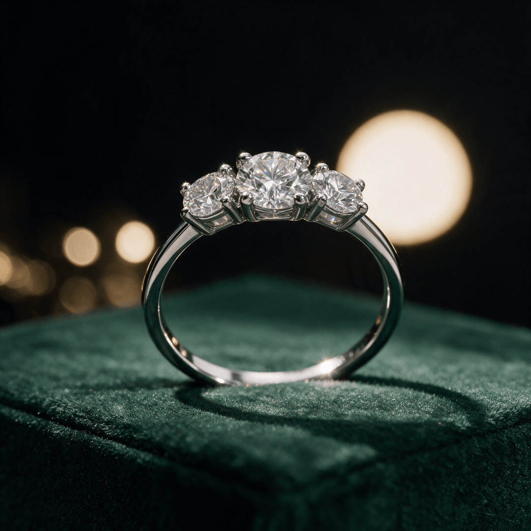 Anillo de tres moissanitas de plata de ley 925