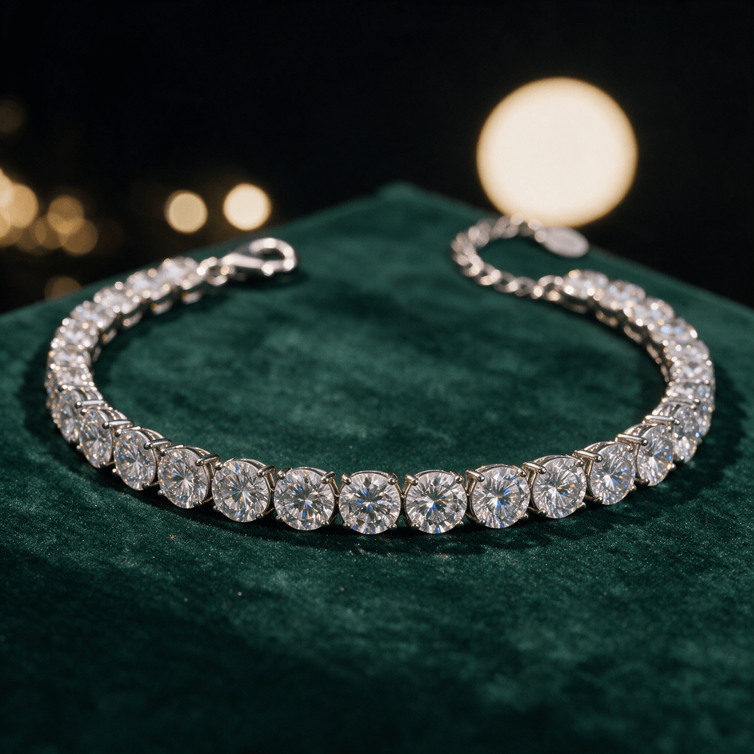 Pulsera de tenis de plata de ley 925 con moissanitas RD 5 mm
